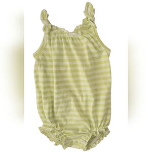 Sleveless Tie- Shoulder Baby Girl Striped Green and White Romper